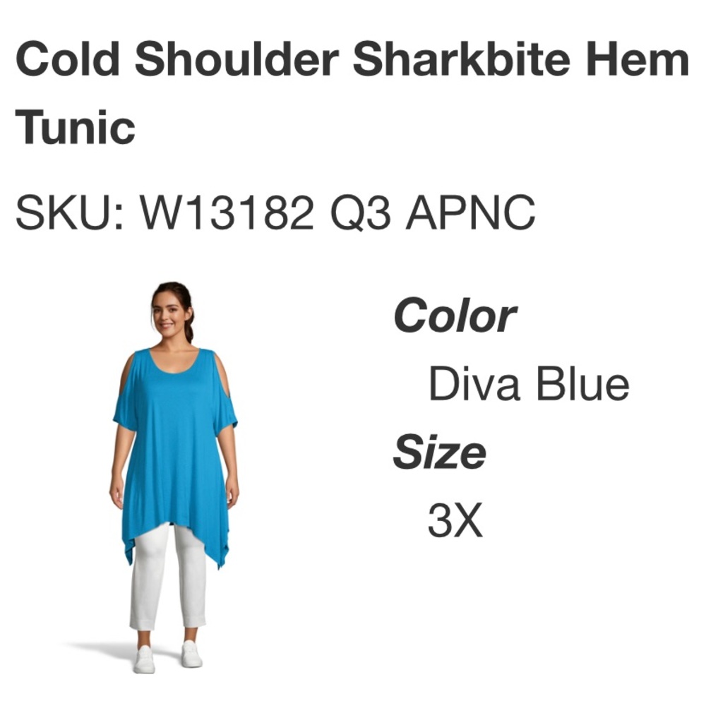 💙🆕Maria Gabrielle Cold Shoulder Shark Bite Tunic